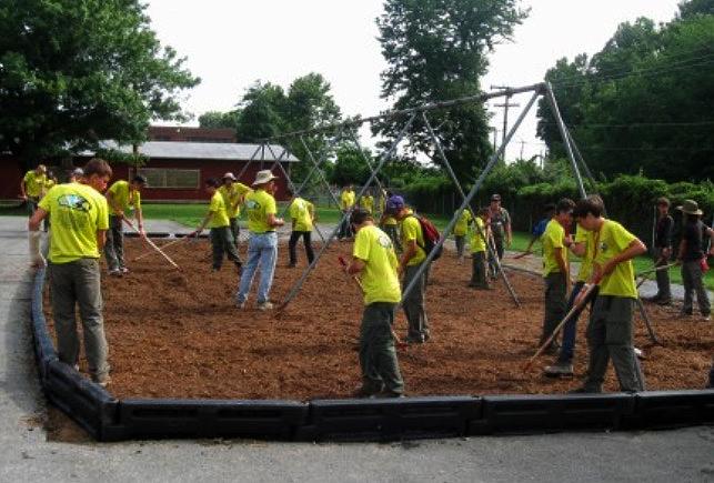Troop #60 builds a swing set for Collins Middle School in West Virginia. This was the most tasking and rewarding community service the group has completed.
